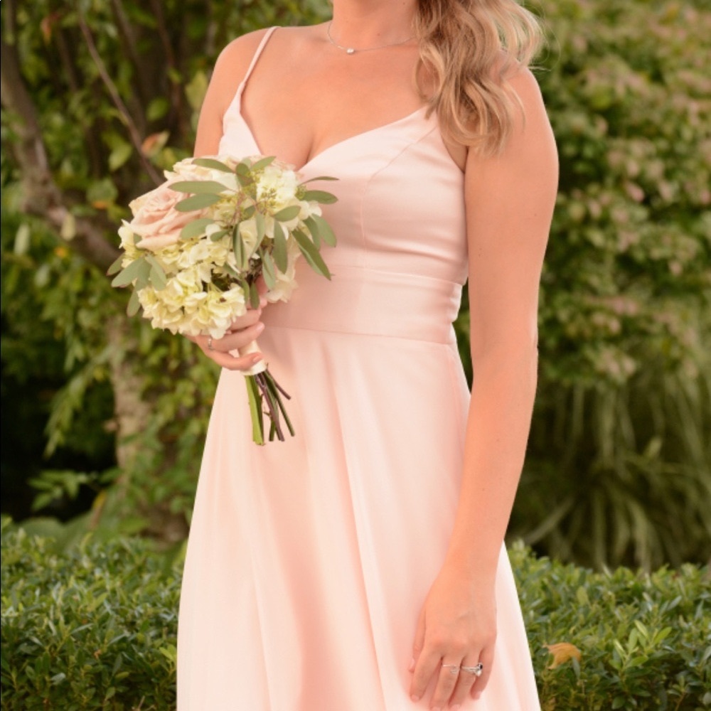 Spaghetti Strap Crepe-Back Satin Bridesmaid Dress — Color Petal